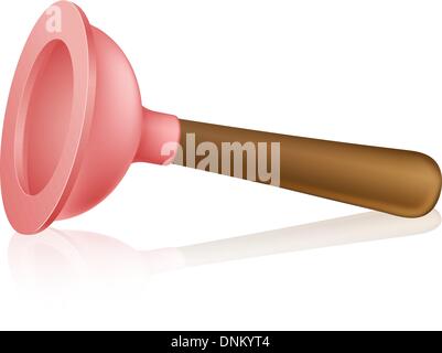 An illustration of a cartoon plunger lying on its side with a reflection. Stock Vector