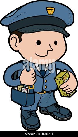 Illustration of mailman in uniform with post Stock Vector