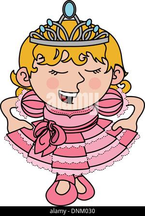 Illustration of young princess in pink dress and tiara Stock Vector