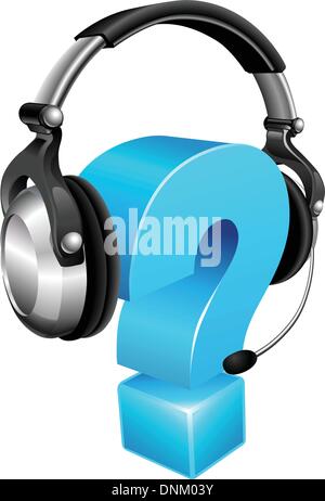 Question mark wearing a phone headset concept for call centre or online support Stock Vector