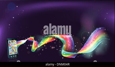 An abstract background with mobile cell phone with a rainbow flowing from it Stock Vector