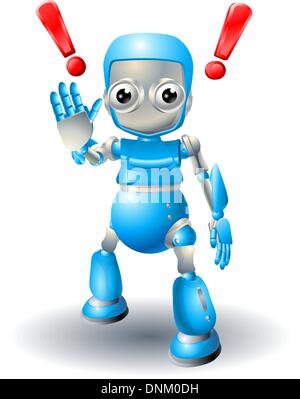 A cute blue robot character cautioning viewer with stop palm out hand gesture. Stock Vector