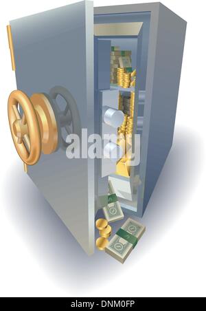 Safe overflowing full of gold and money Stock Vector