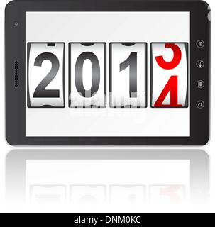 Tablet PC computer with 2014 New Year counter isolated on white background. Vector  illustration. Stock Vector