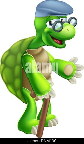 An illustration of an senior elderly tortoise or turtle cartoon character Stock Vector