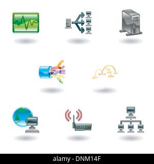 A glossy computer network and internet icon set Stock Vector