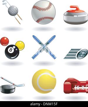 Series set of shiny colour icons or design elements related to sports Stock Vector