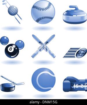 Series set of shiny colour icons or design elements related to sports Stock Vector