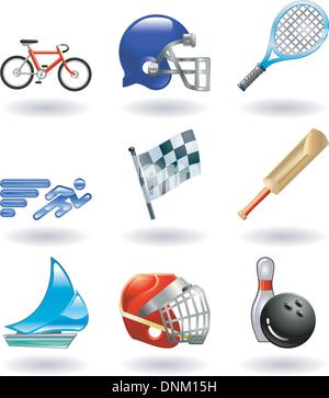 Series set of shiny colour icons or design elements related to sports Stock Vector