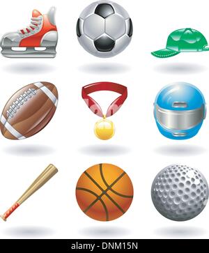 Series set of shiny colour icons or design elements related to sports Stock Vector