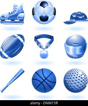 Series set of shiny colour icons or design elements related to sports Stock Vector