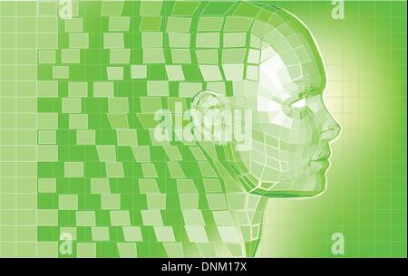 Futuristic 3D head forming from polygon pieces background Stock Vector