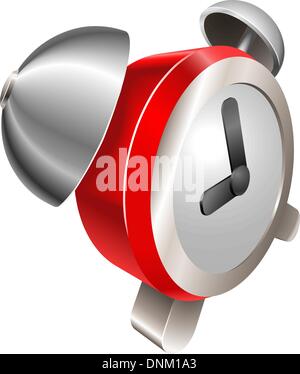 A bight red shiny alarm clock vector illustration with dynamic perspective. Can be used as an icon or illustration in its own ri Stock Vector