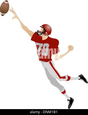 An illustration of an American footballer jumping to try and catch a ball Stock Vector