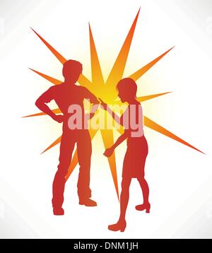 A couple in silhouette having a heated argument. Stock Vector