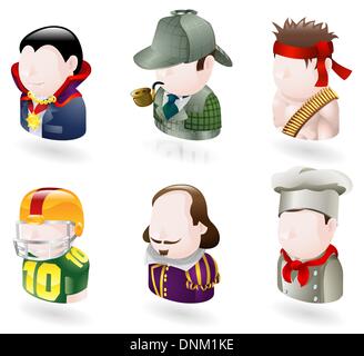 An avatar people web or internet icon set series. Includes a vampire or count dracula character, a sherlock holmes character, a  Stock Vector