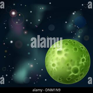 An outer space cartoon background with fantasy moon in the foreground Stock Vector