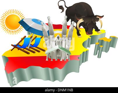 An illustration of some Spanish tourist attractions in Spain. Stock Vector