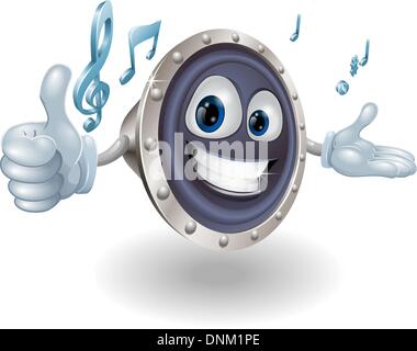 A happy speaker mascot giving a thumbs up with musical notes Stock Vector