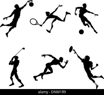 A set of stylised Sports players silhouettes Stock Vector