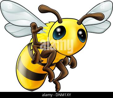 Illustration of a cute happy waving cartoon bee character Stock Vector