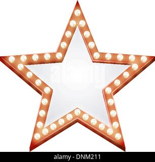 Illustration of a star shaped illuminated sign with light bulbs round it Stock Vector
