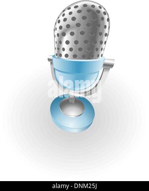 Illustration of a shiny silver and blue steel metallic old style retro microphone Stock Vector