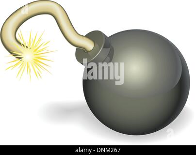 Retro cartoon cherry bomb style time bomb with lit fuse burning down Stock Vector