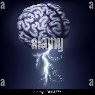 Illustration of a brain with lightning coming out of it. Concept for a brain storm Stock Vector