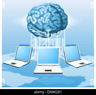 Computers connected to central brain, concept for distributed computing, crowd sourcing or other internet metaphor. Stock Vector