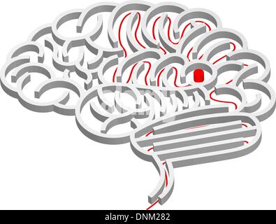 A maze in the shape of a brain with path to the centre Stock Vector