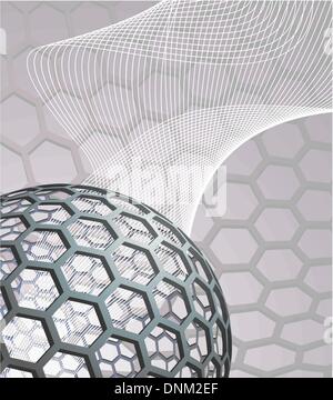 illustration background with buckyball or buckminsterfullerene and abstract mesh wave graphic Stock Vector