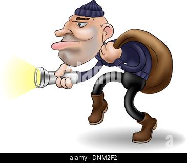 illustration of a robber or burglar creeping along with his swag bag Stock Vector