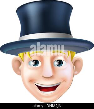 An illustration of a cartoon character wearing a top hat or stove pipe hat Stock Vector