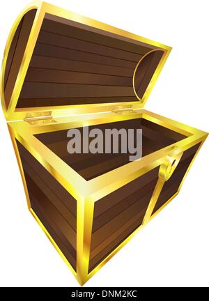 An illustration of an empty wooden treasure or pirate chest Stock Vector