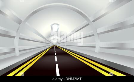 Illustration of perspective view down a road tunnel disappearing into the distance Stock Vector