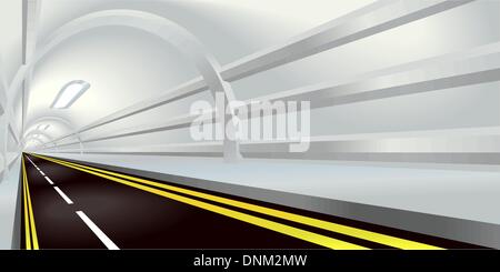 Illustration of perspective view down a road tunnel disappearing into the distance Stock Vector