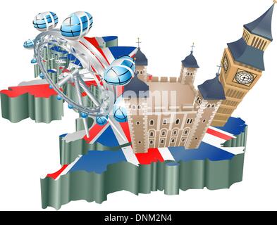 An illustration of some tourist attractions in the uk, signifies United Kingdom tourism Stock Vector