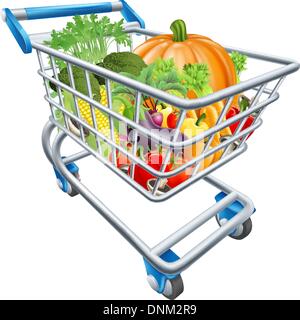 An illustration of a shopping cart trolley full of healthy fresh vegetables Stock Vector