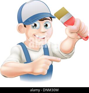 Illustration of a cartoon painter decorator in a cap pointing Stock Vector
