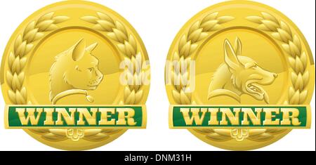 Gold cat and dog pet winners medals for pet shows or for pet related product reviews or other cat and dog pet competitions Stock Vector