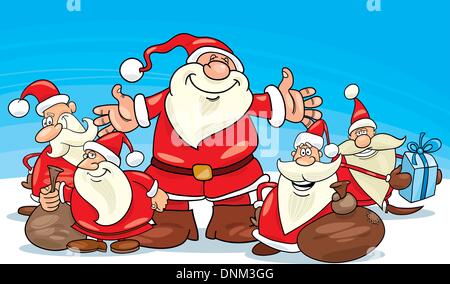 illustration of five santa clauses group Stock Vector