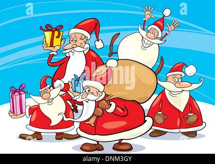 illustration of five santa clauses group Stock Vector