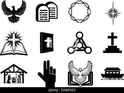 Set of Christian religious icons, signs and symbols Stock Vector