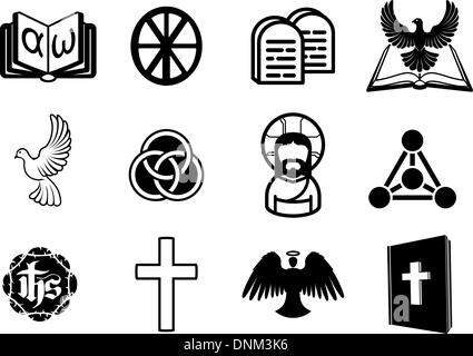 A Christian religious icon set with signs and symbols related to Christian themes Stock Vector
