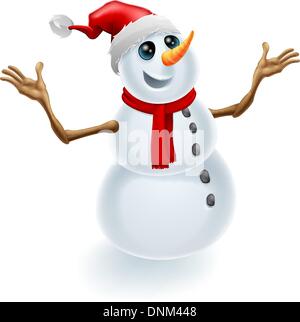 Cute Snowman Wearing Santa Hat. Vector Cartoon Illustration Stock ...