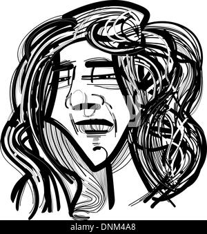 sketch drawing illustration of Man with long hair Stock Vector