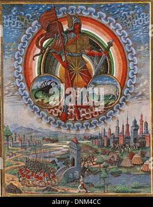 De Sphaera (The Sphere). Illustrated by Cristoforo de Predis (1440-1486), 1470. Mars with the zodiac sign of Scorpio. Stock Photo