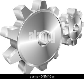 A pair of shiny silver steel metallic cog or gear wheels vector illustration with dynamic perspective. Can be used as an icon or Stock Vector