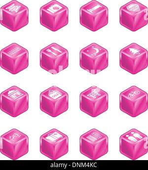 Cube icon set relating to city or location information for tourist web sites or maps etc. Stock Vector